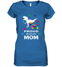 Load image into Gallery viewer, Proud Autism Mom T Rex Dinosaur Autism Awareness Women's V-Neck T-Shirt
