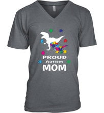 Load image into Gallery viewer, Proud Autism Mom T Rex Dinosaur Autism Awareness Men's V-Neck
