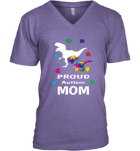 Load image into Gallery viewer, Proud Autism Mom T Rex Dinosaur Autism Awareness Men's V-Neck
