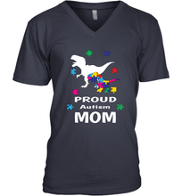Load image into Gallery viewer, Proud Autism Mom T Rex Dinosaur Autism Awareness Men's V-Neck
