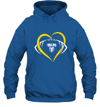 Load image into Gallery viewer, Valparaiso Crusaders Large Heart  Football Hooded Sweatshirt
