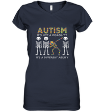 Load image into Gallery viewer, Autism it's a different ability Funny Dabbing skeleton Gift Women's V-Neck T-Shirt
