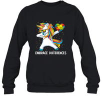 Load image into Gallery viewer, Autism Awareness Embrace Differences Dabbing Unicorn Crewneck Sweatshirt
