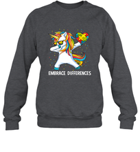 Load image into Gallery viewer, Autism Awareness Embrace Differences Dabbing Unicorn Crewneck Sweatshirt
