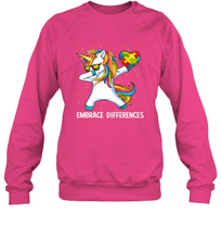 Load image into Gallery viewer, Autism Awareness Embrace Differences Dabbing Unicorn Crewneck Sweatshirt
