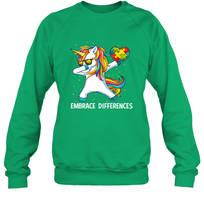 Load image into Gallery viewer, Autism Awareness Embrace Differences Dabbing Unicorn Crewneck Sweatshirt
