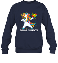 Load image into Gallery viewer, Autism Awareness Embrace Differences Dabbing Unicorn Crewneck Sweatshirt

