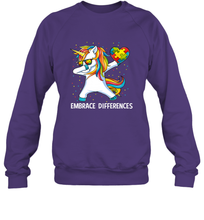 Load image into Gallery viewer, Autism Awareness Embrace Differences Dabbing Unicorn Crewneck Sweatshirt

