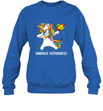 Load image into Gallery viewer, Autism Awareness Embrace Differences Dabbing Unicorn Crewneck Sweatshirt
